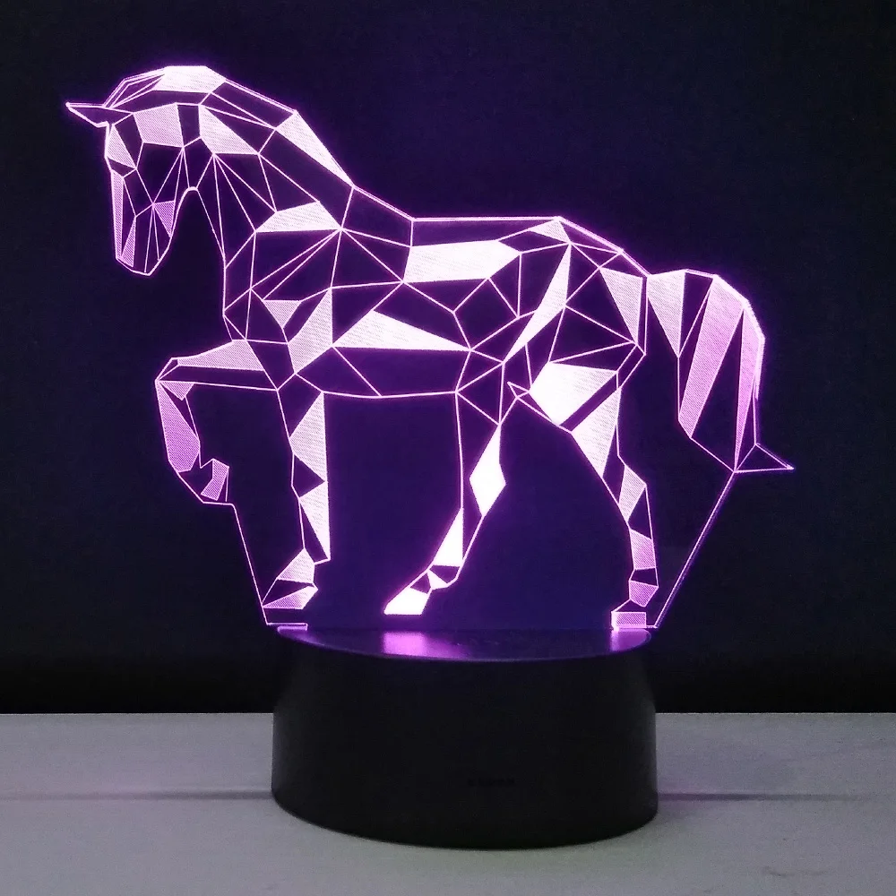 cheval iwish Veilleuse LED 3D 7 couleurs changeantes Lampe magique illusion 3D pour chambre denfant D/écoration de la maison